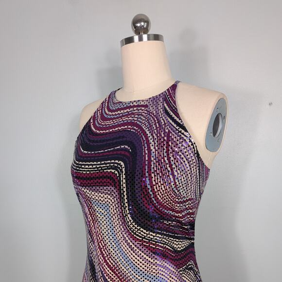 Vintage Y2K Mini Dress L Purple Black Bodycon Sequin Cocktail Going Out Club 90s - Picture 7 of 11